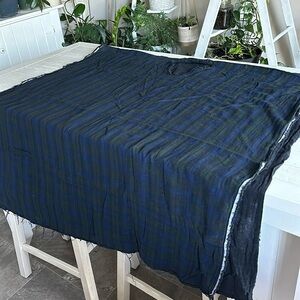 Vintage Scottish plaid Blue green&black material 43”x88” tartan gingham